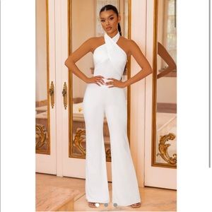 Club l London white halter jumpsuit